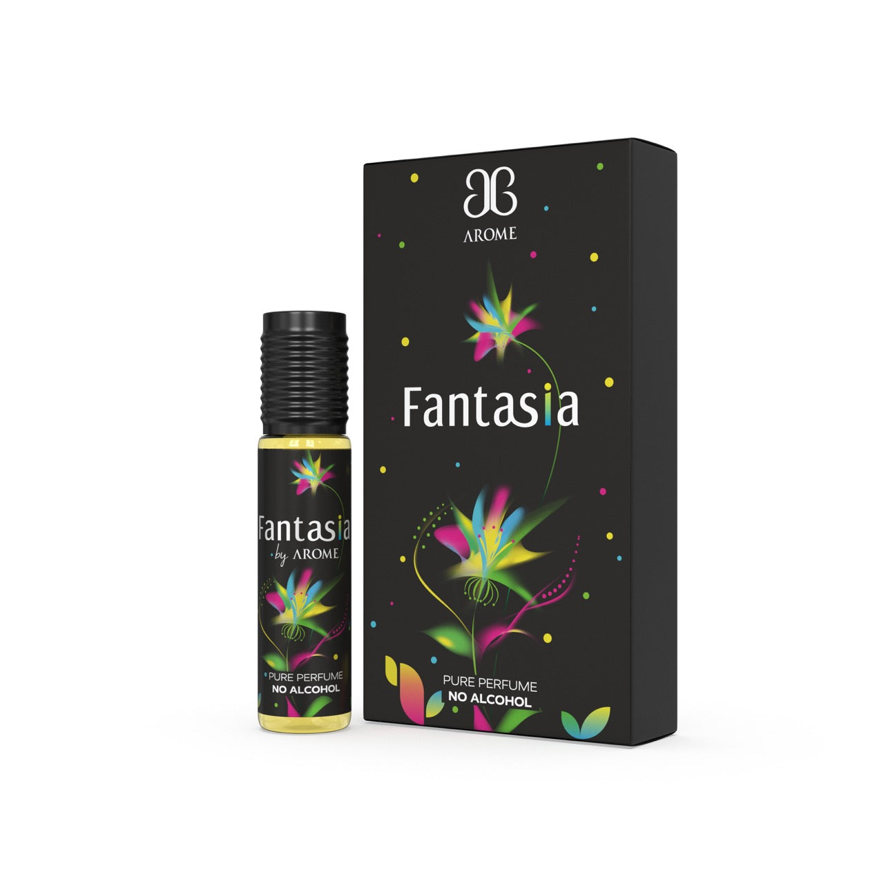 Fantasia pure perfume bottle and packaging on a white background