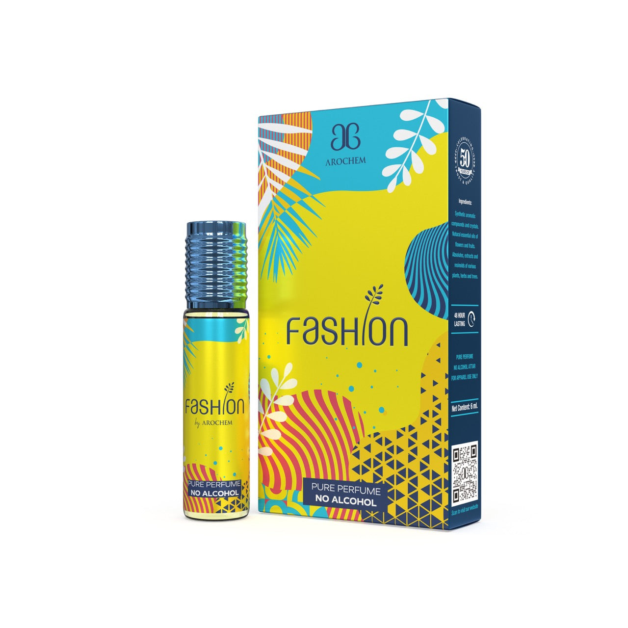 Fashion perfume bottle and packaging on a white background
