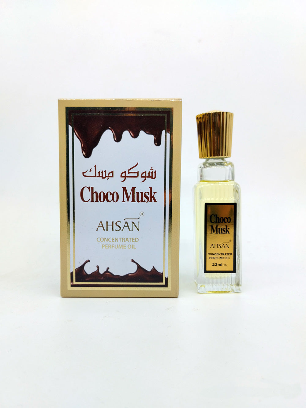 Ahsan Choco Musk perfume bottle and packaging on a white background