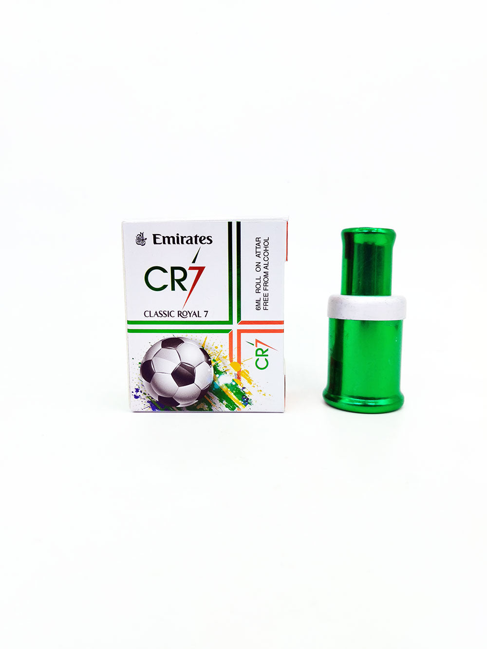 CR7 Emirates attar bottle and packaging on a white background