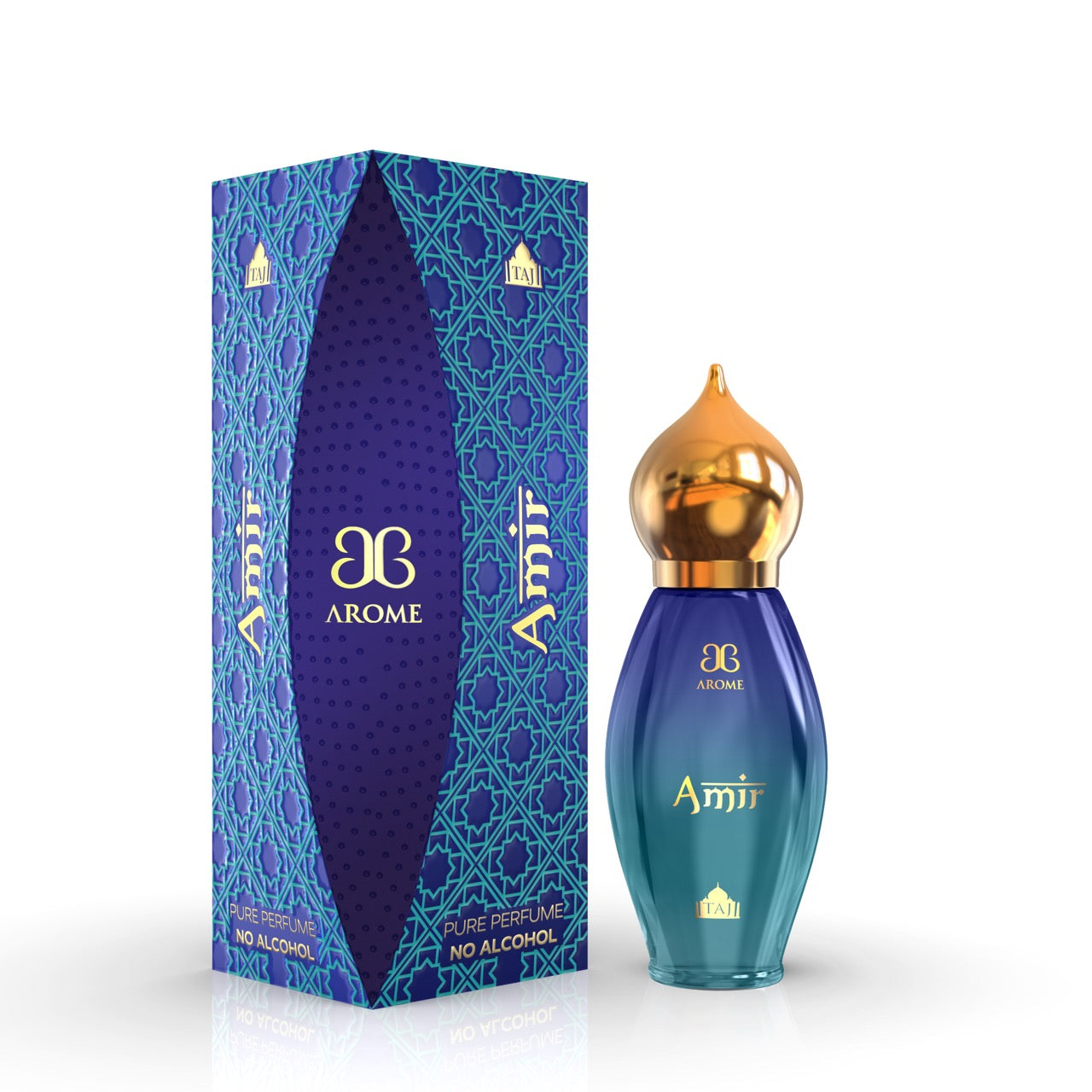 Amir Arome perfume bottle and packaging on a white background