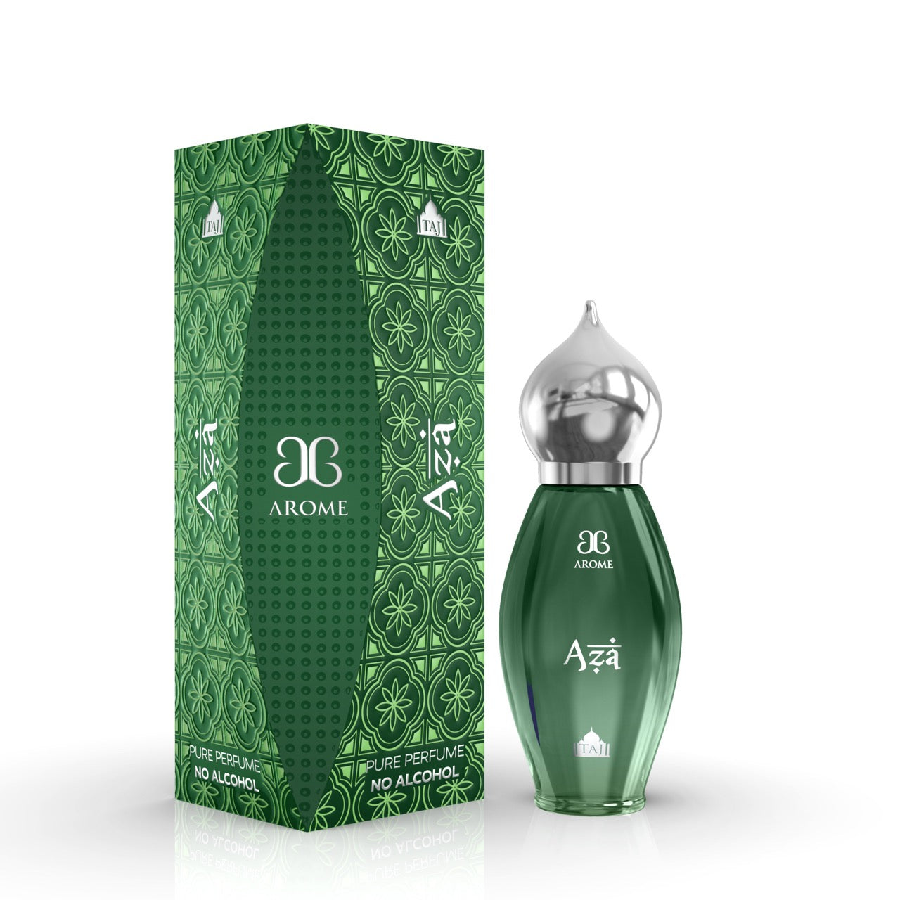 Arome Aza perfume bottle and packaging on a white background