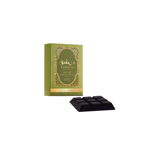 Green box of Damishq Bakhoor al Hejaz white background
