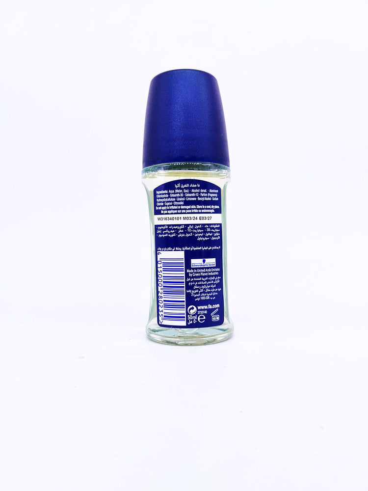 Rear view of Fa Aqua deodorant bottle on a white background