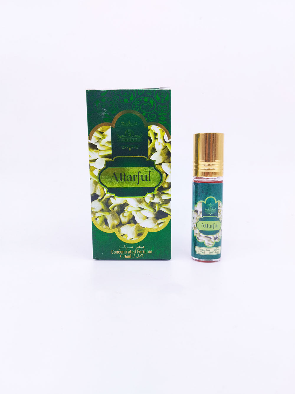 Attarful attar bottle and packaging on a white background