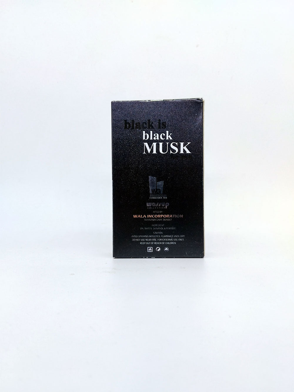 Black box of 'black is black MUSK' on a white background
