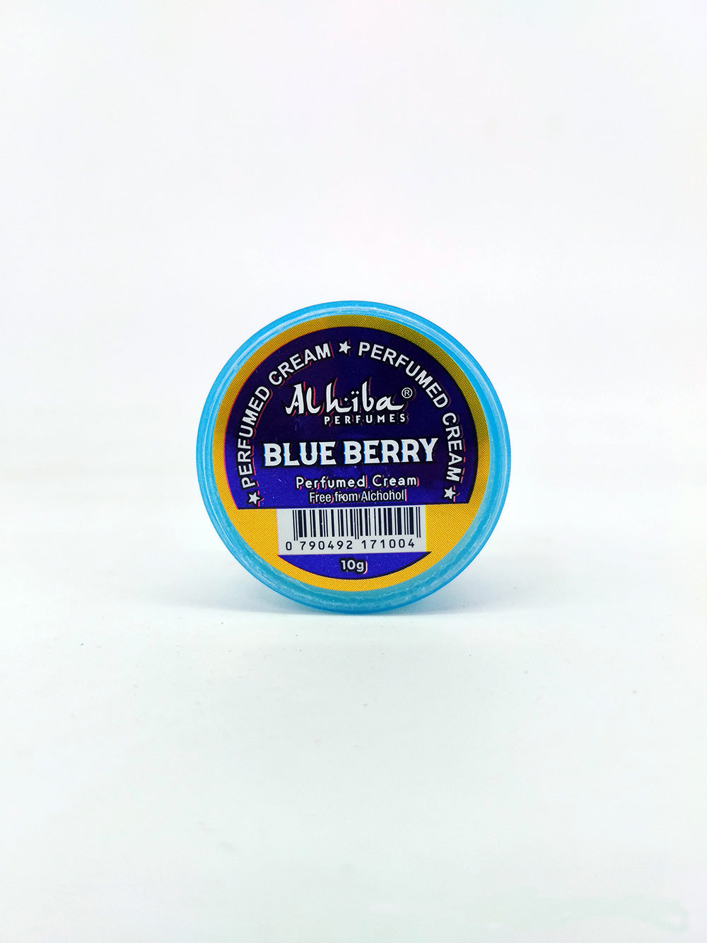 Alhiba Blue Berry perfumed cream container on a white background