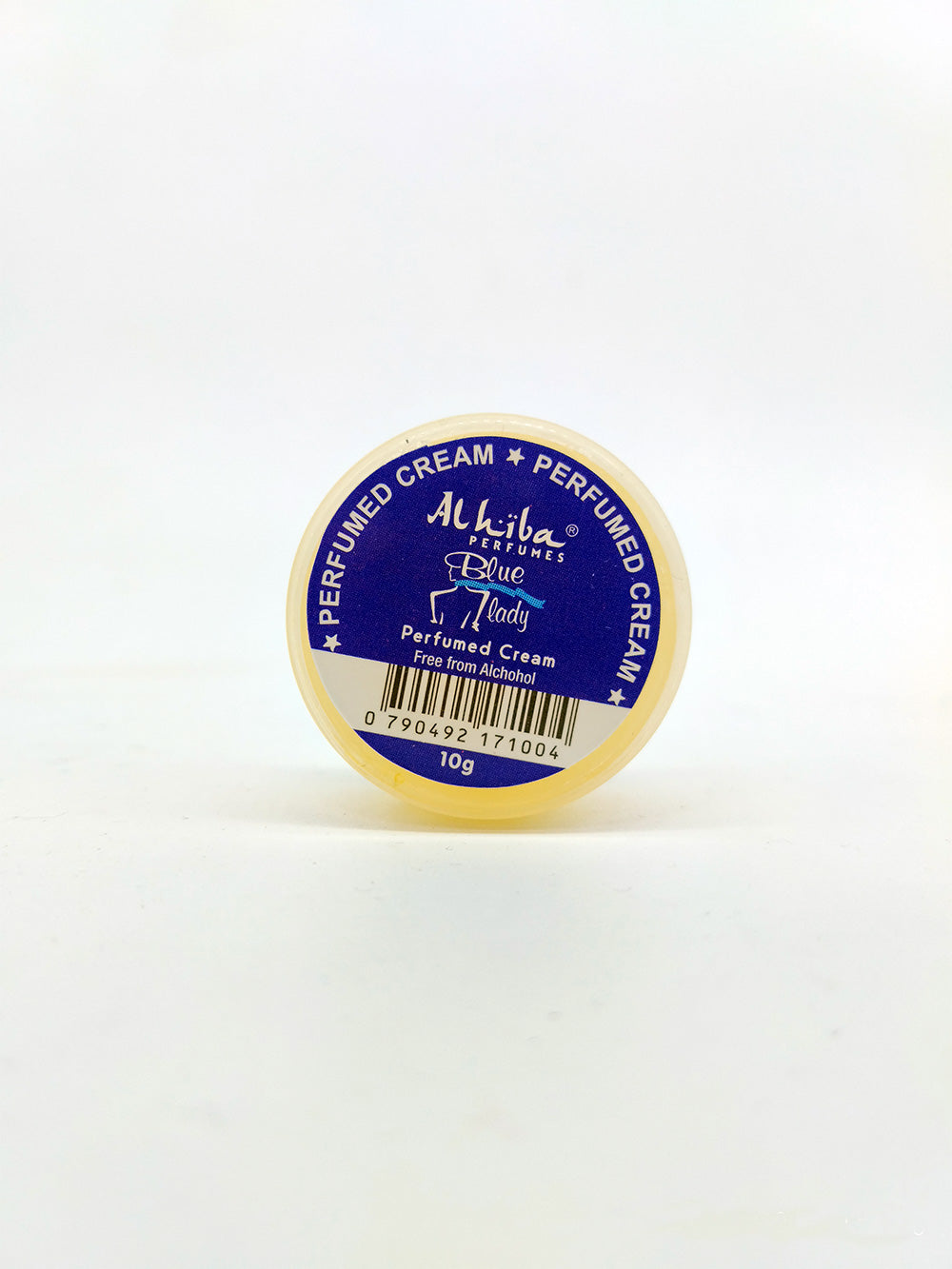 AlHiba Blue Lady Perfumed cream container with blue label on a white background