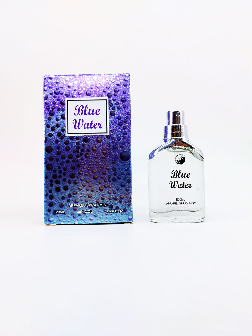 Blue Water perfume bottle and packaging on a white background