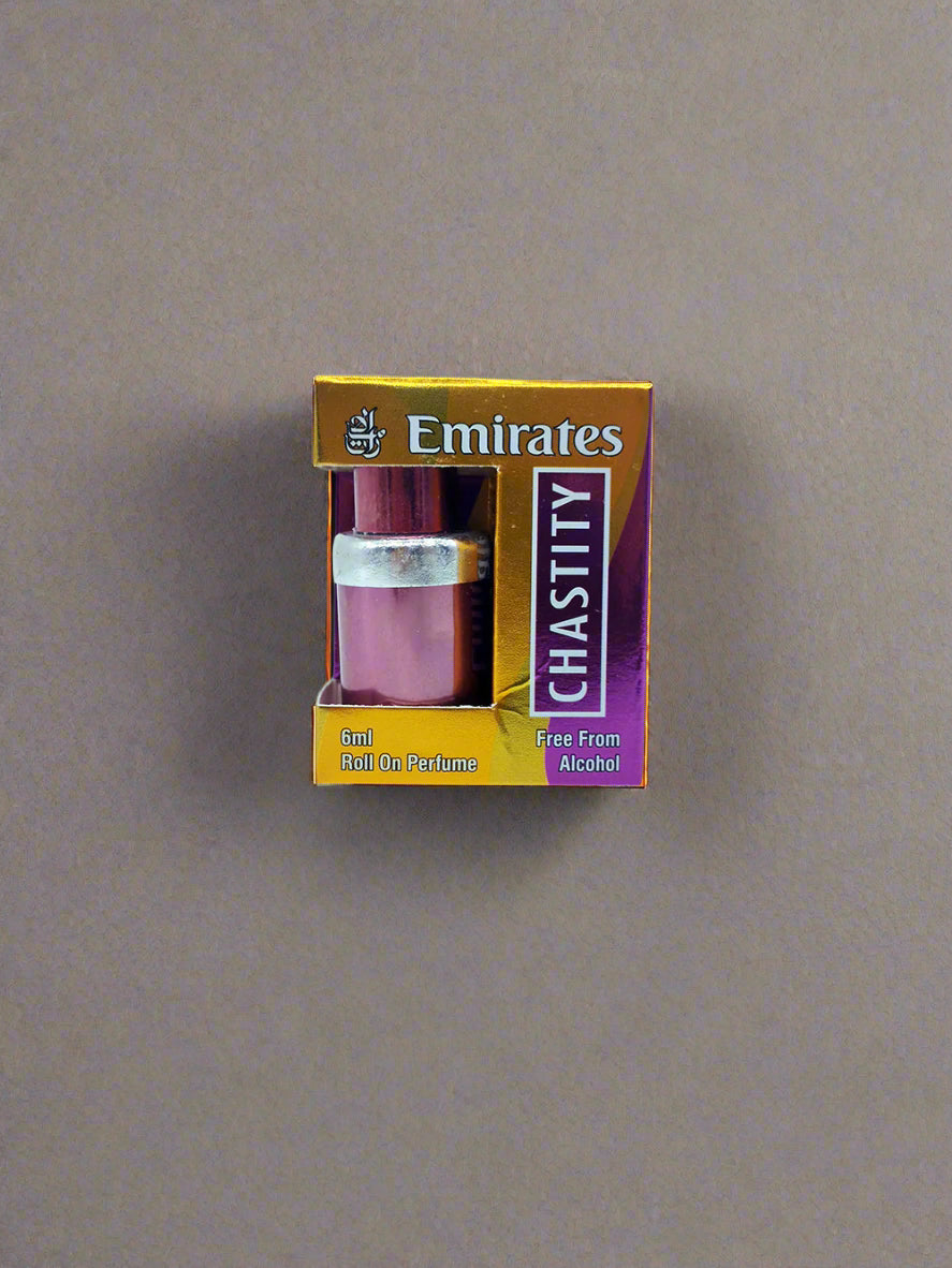 Emirates chastity yellow product packaging on a light brown background