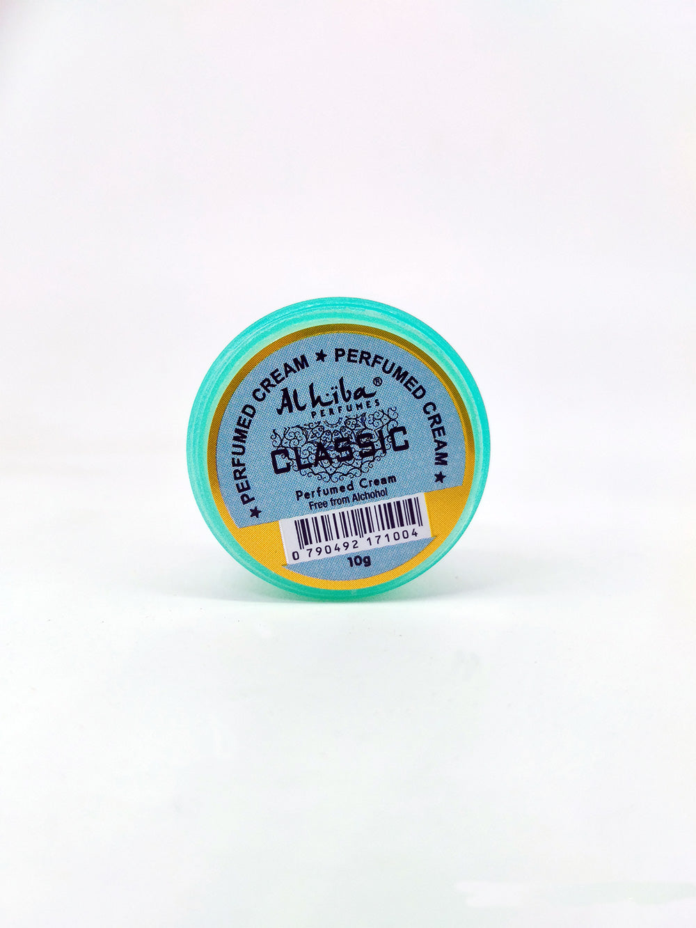 Small container of Alhiba Perfumed classic Cream on a white background