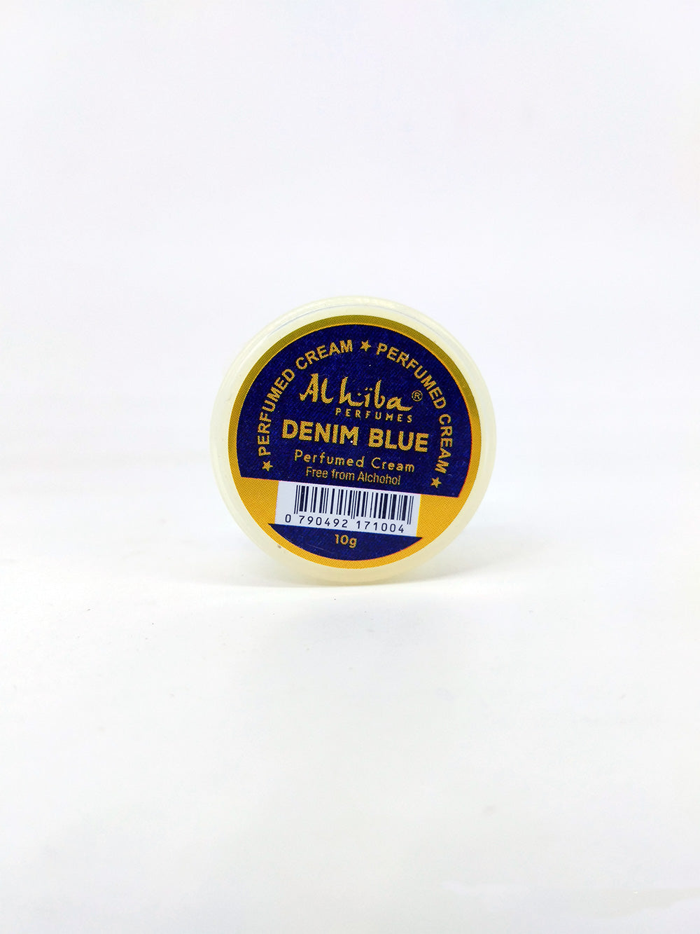 Alhiba Denim Blue Perfumed Cream container on a white background