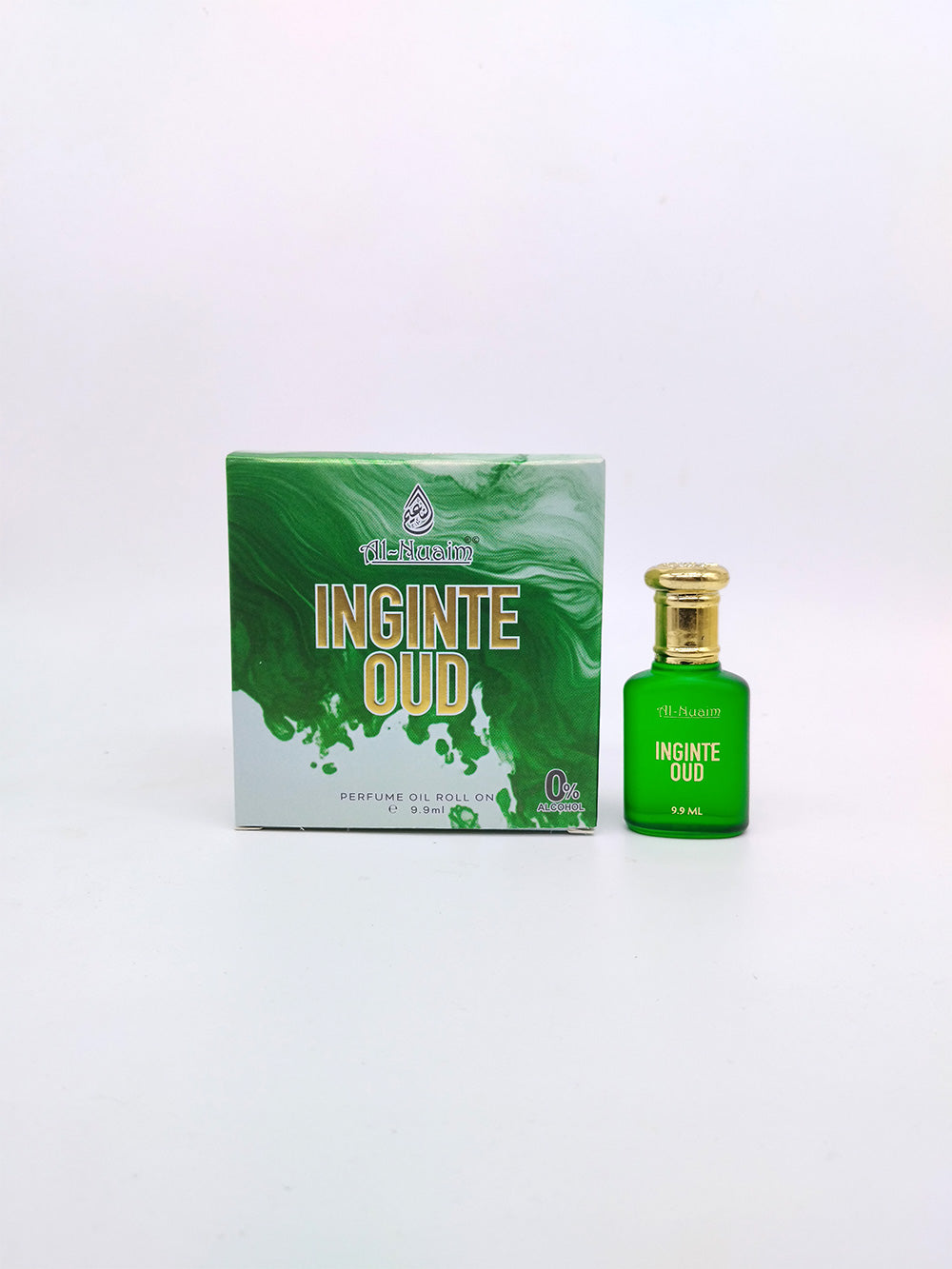 Inginte oud box and attar bottle with white background