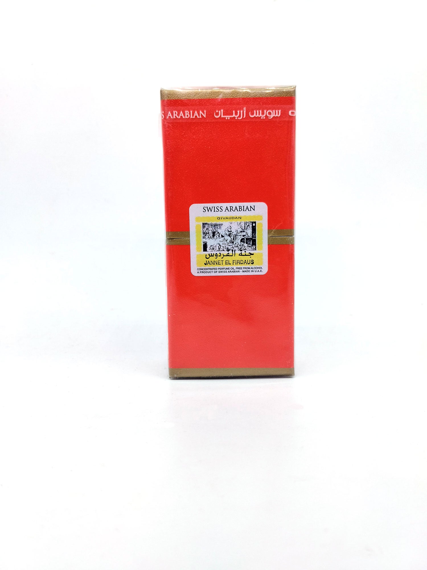 Swiss Arabian Jannet el Firdaus red packaging on white background