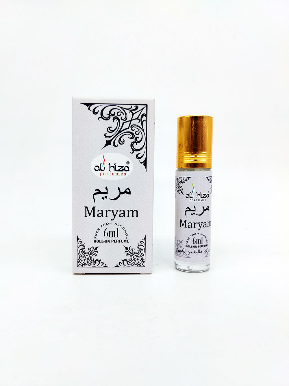 Maryam attar and packaging on white background