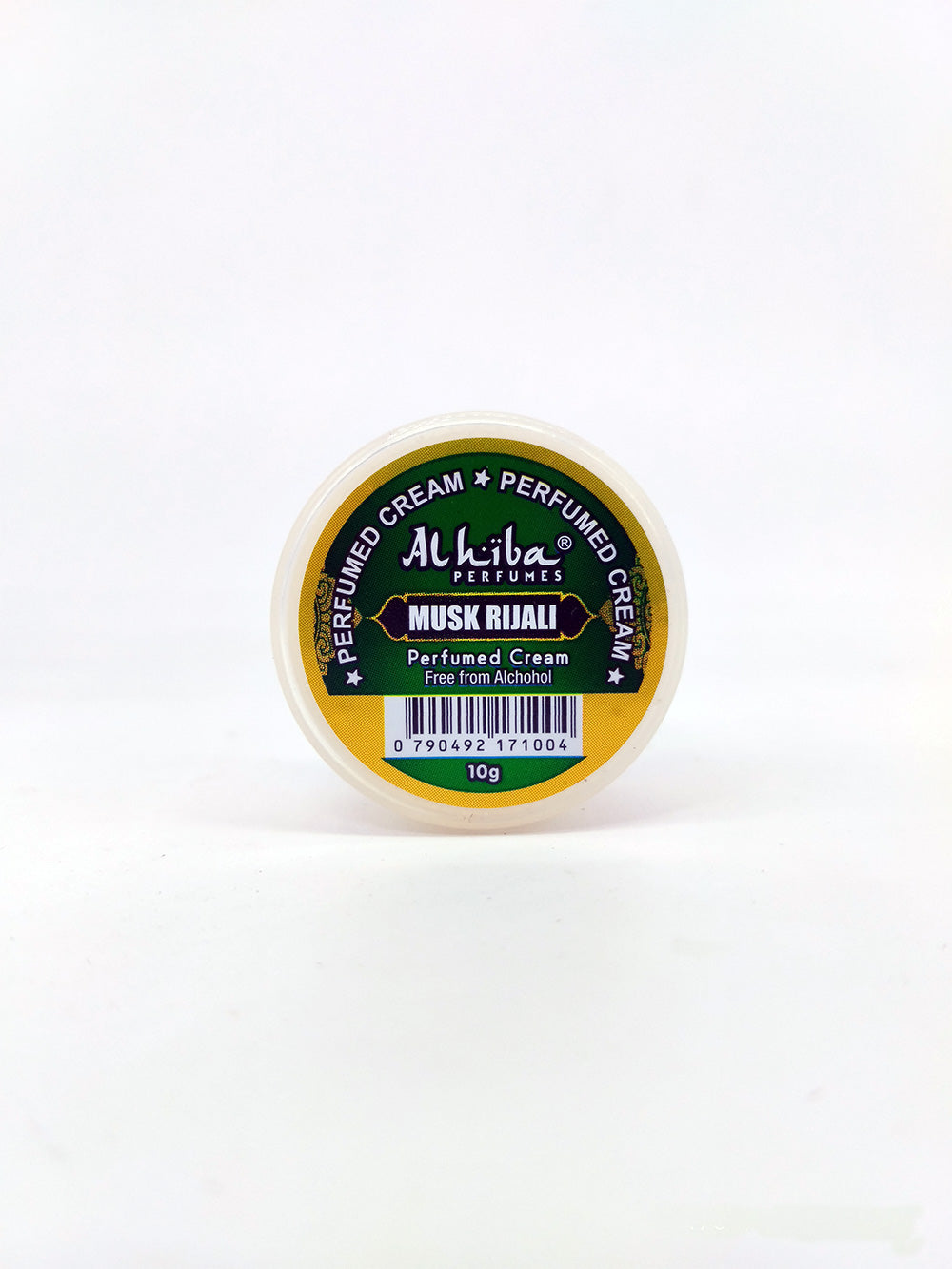 Alhiba Musk Riali perfumed cream container on a white background