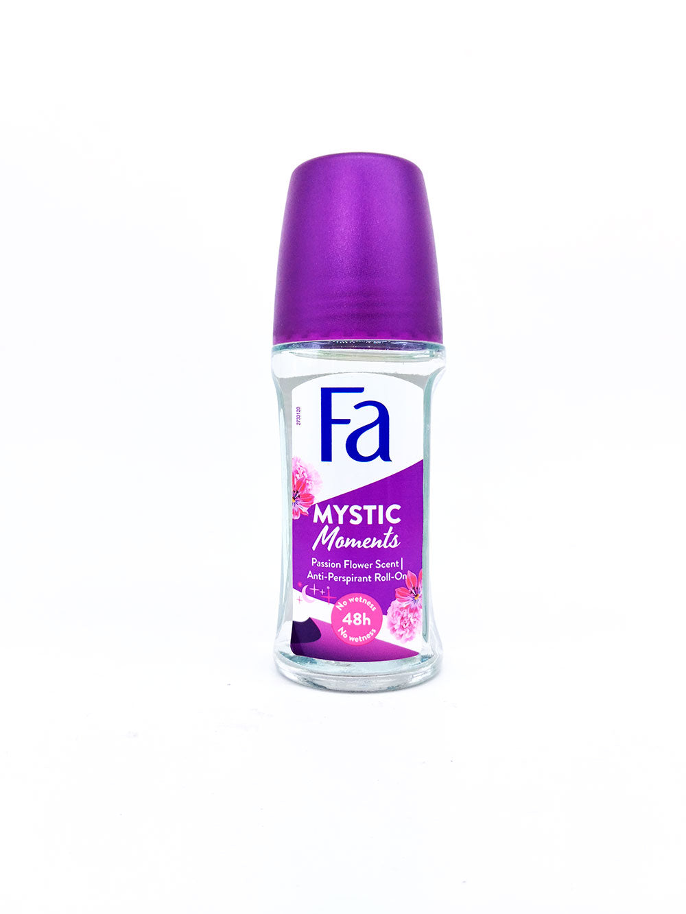 Fa Mystic Moments deodorant bottle with purple cap on a white background