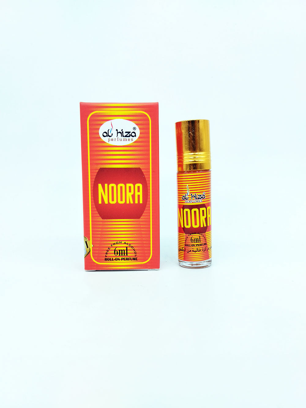 Al-Hiza Noora attar bottle and packaging on a white background