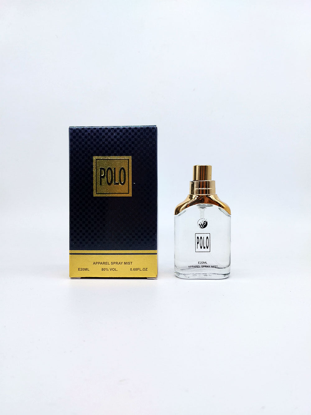 Polo perfume bottle and packaging on a white background