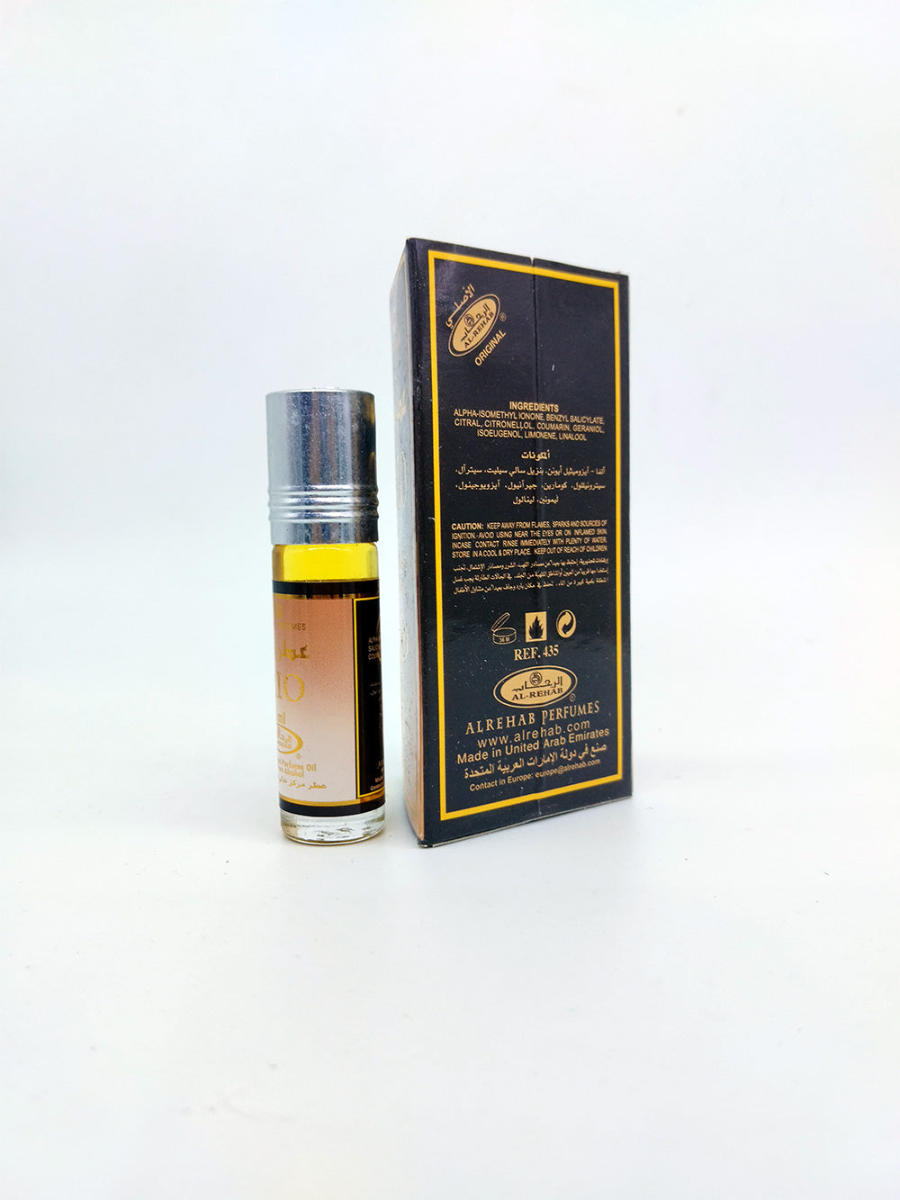 Rio Attar bottle and packaging posing backside