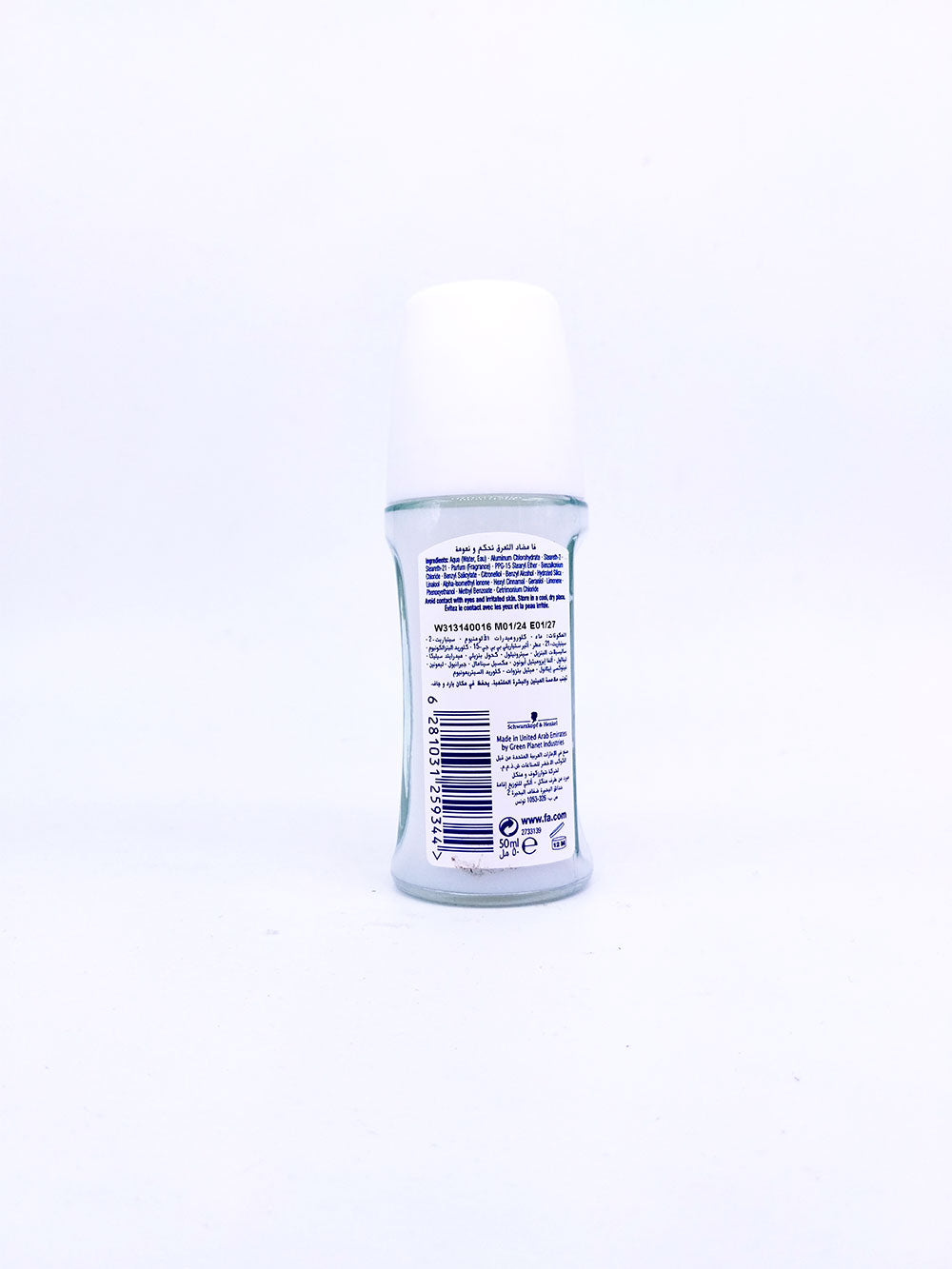 Rear view of Fa Soft & Control product bottle on a white background