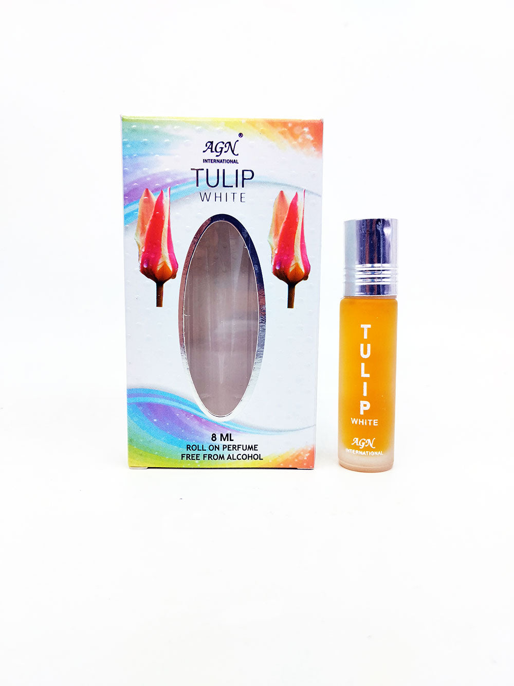 AGN Tulip White perfume bottle and packaging on a white background