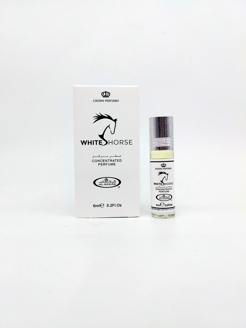 White Horse concentrated perfume bottle and packaging on a white background