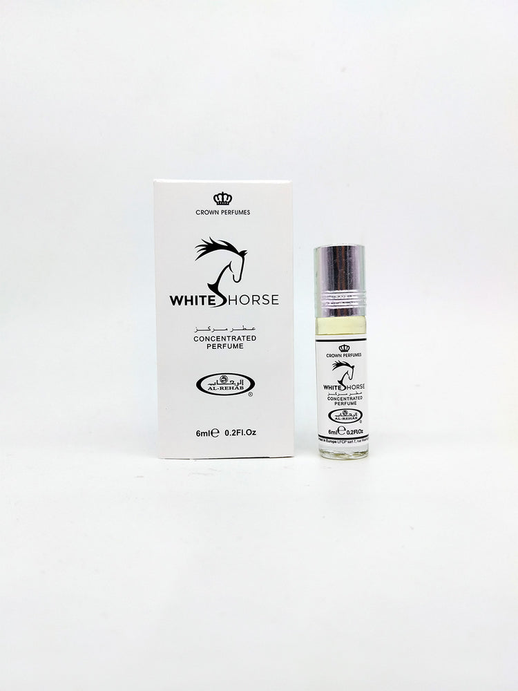 White Horse concentrated perfume bottle and packaging on a white background