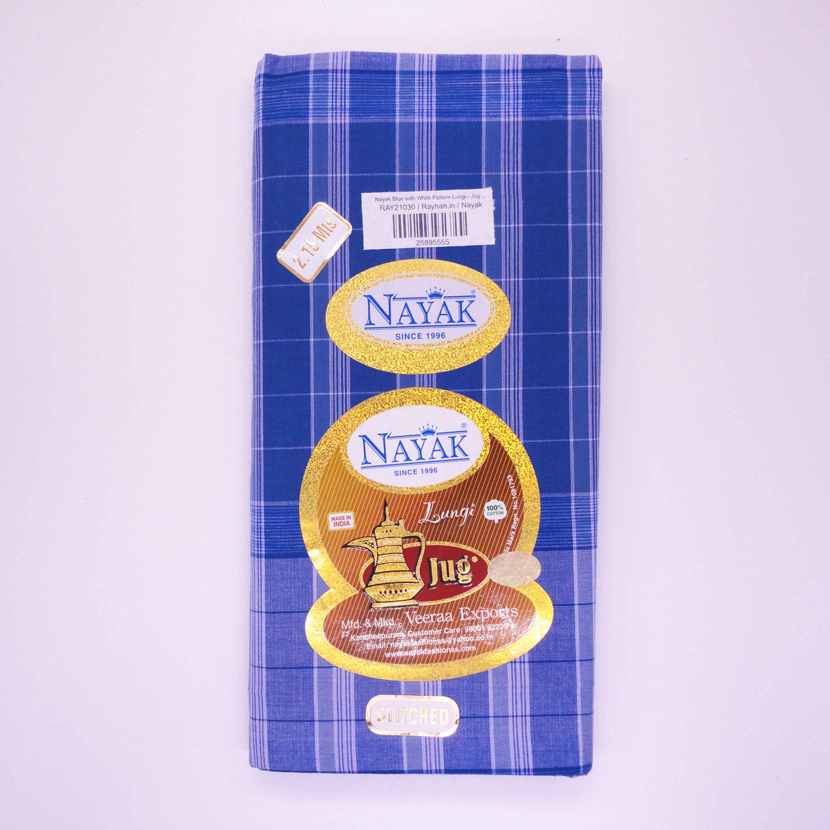 Nayak Blue with White Pattern Lungi - Jug Brand
