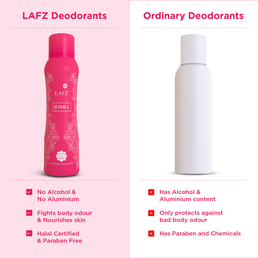 Bushra Body Spray (Women) Deodorant - 150ml - No Alcohol