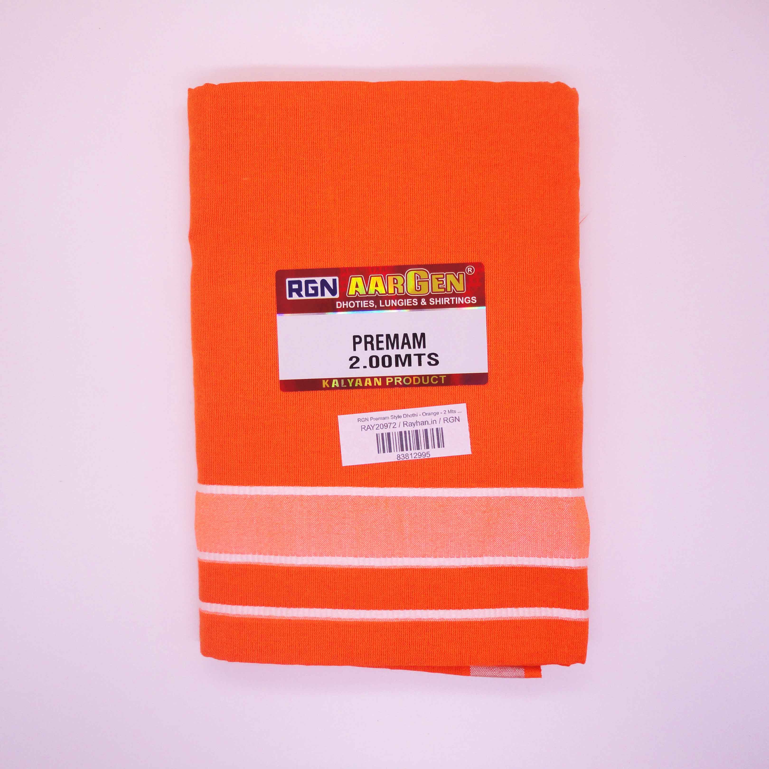 Premam Style RGN Premam Style Dhothi - Orange - 2 Mts - UnStitched – Rayhan